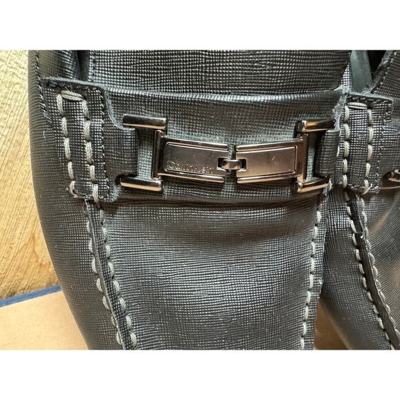 Calvin Klein Men's Sz 11.5 M Magnus Black Leather Emboss Slip On Loafers Flats - Picture 3 of 10